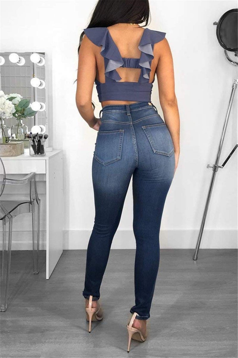 Skirt BL Women's High Waisted Stretch Ripped Skinny Jeans Juniors Destroyed Butt Lifting Denim Pants (Blue, US 14) - Image 3